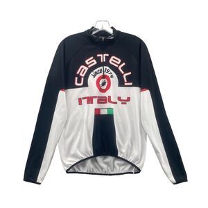 Castelli Mens Cycling Jersey Large Black White Italy Full Zip Sportswear Spandex